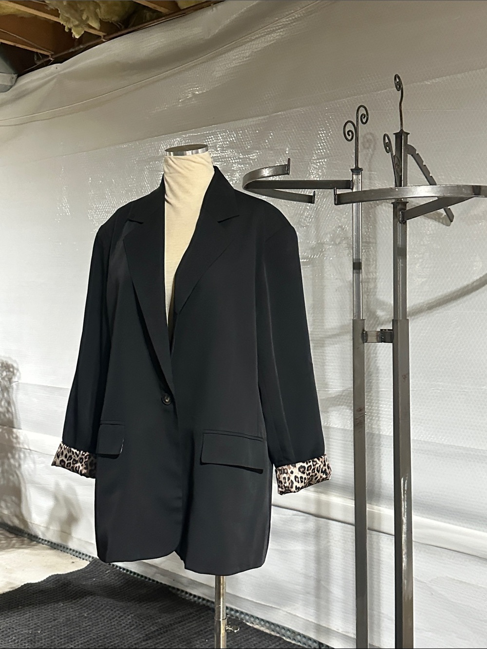 Amazon Black Blazer with Leopard-Print Cuff